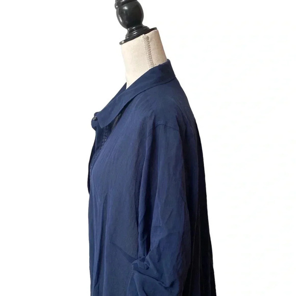 Lands’ End Navy Cotton Tunic Coverup 1X 2X Embroidered Button Front Beach - Picture 7 of 15